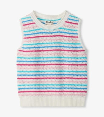 Colorful striped sleeveless crochet sweater 