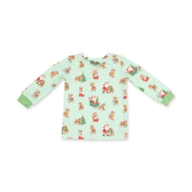 Long Sleeve Lounge Set // Green Vintage Reindeer & Santa