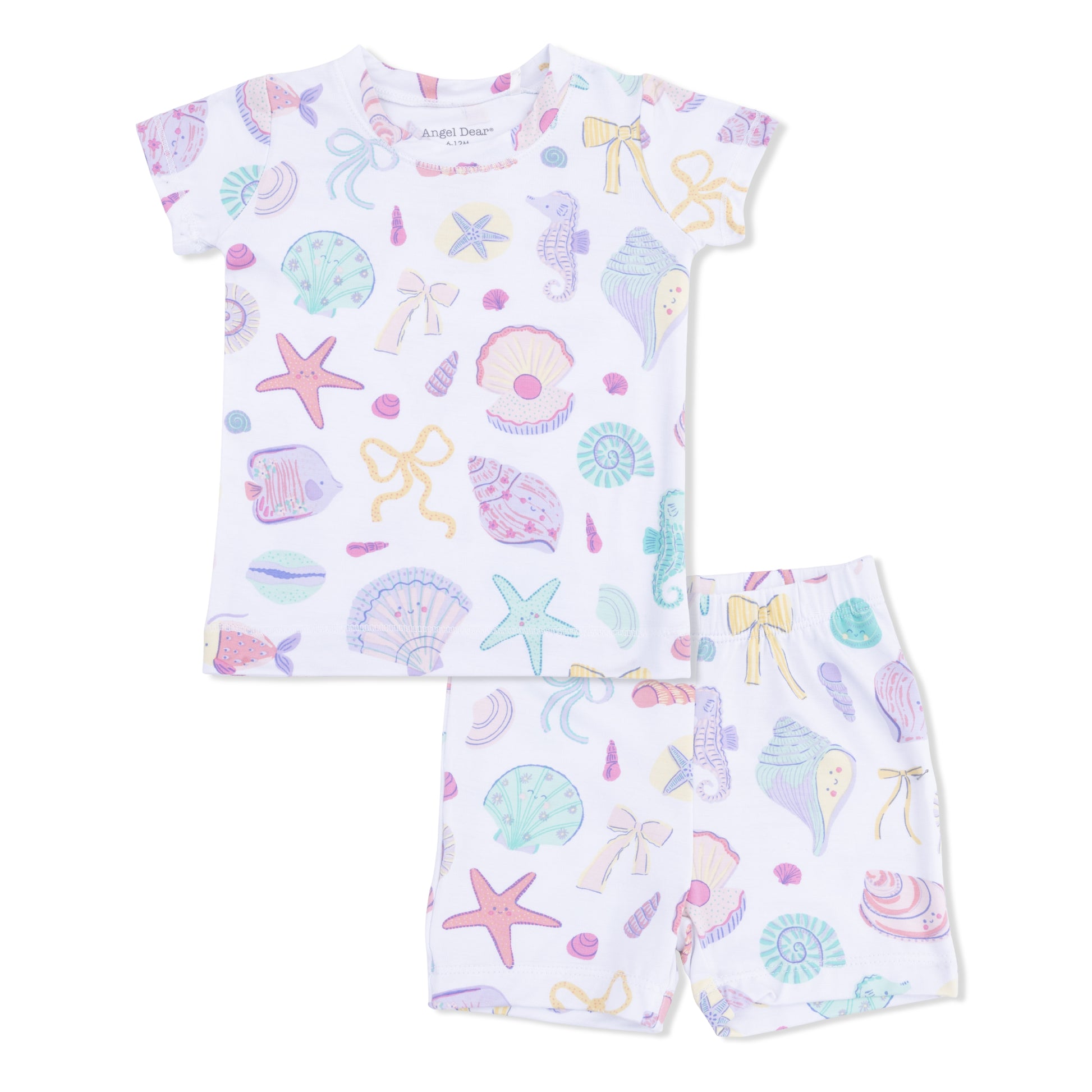 Children's pajama set with sea-themed pattern on a white background