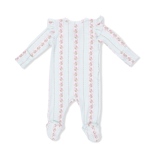 Antoinette Stripe 2-Way Ruffle Sleeve Zipper Footie