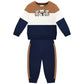 Children's two-piece outfit with brown, white, and navy design