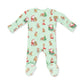 Zippered Footie // Green Vintage Reindeer & Santa