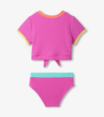 Rose Violet Short Sleeve Tankini Set