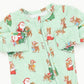 Zippered Footie // Green Vintage Reindeer & Santa