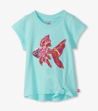 Light blue t-shirt with a colorful fish design 