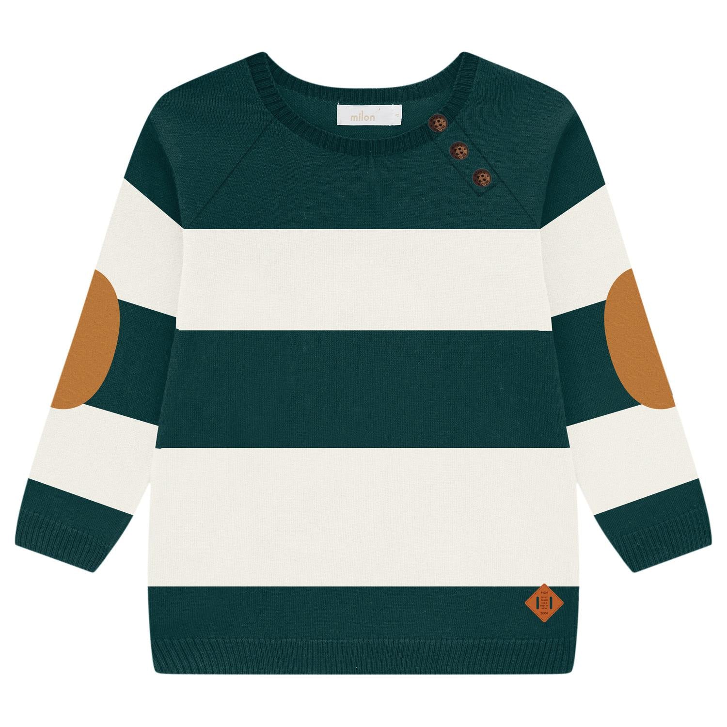 Children's sweater with green and white stripes 