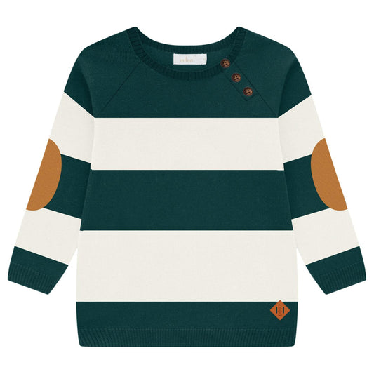 Children's sweater with green and white stripes 
