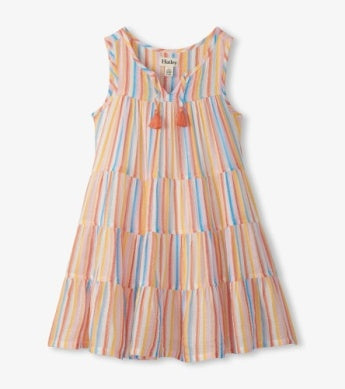 Striped dress with pom-pom details 