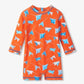 Orange swimsuit with blue stingray pattern 