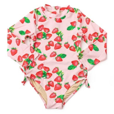 Pink swimsuit with strawberry pattern 
