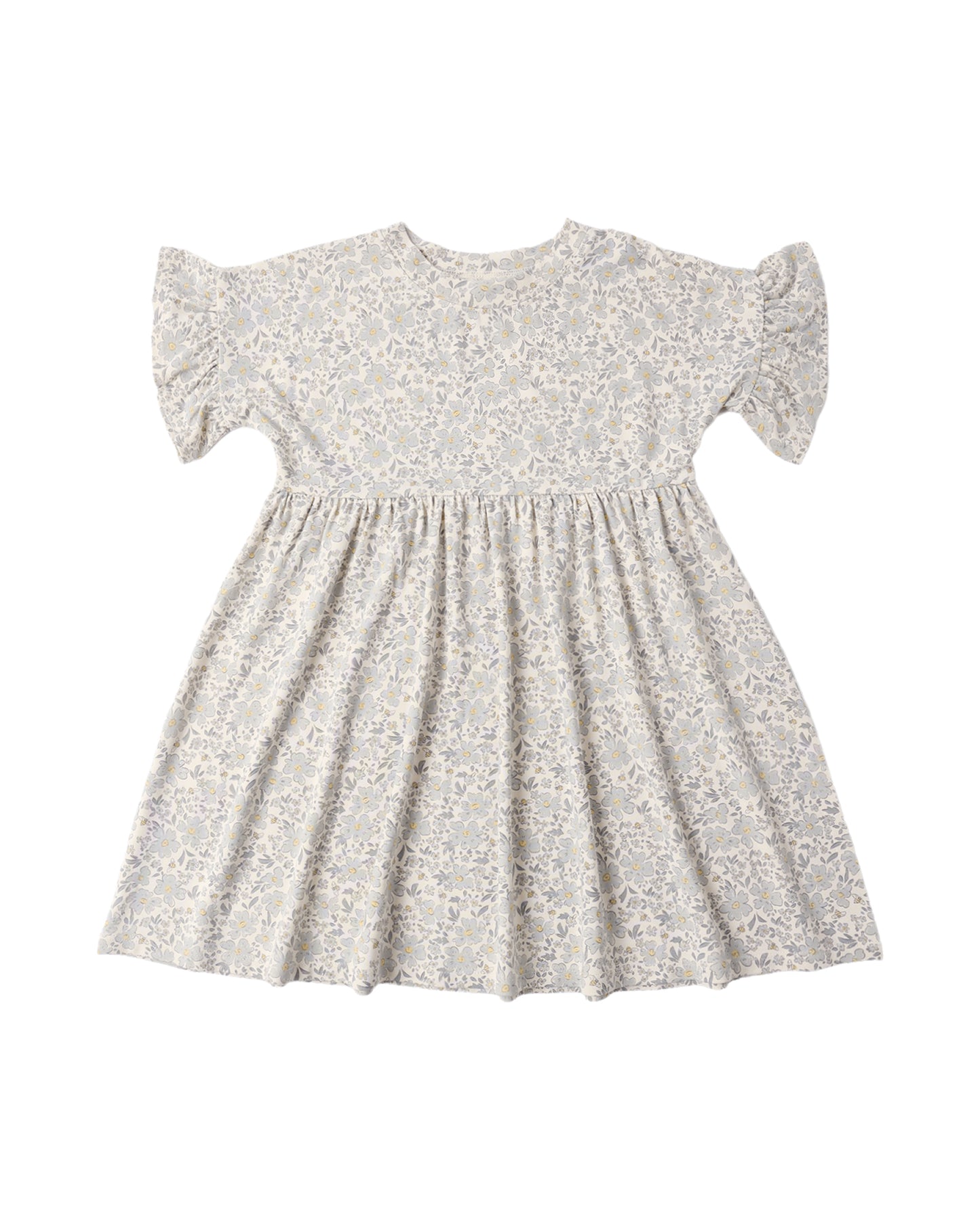 Floral dress with ruffled sleeves on a white background