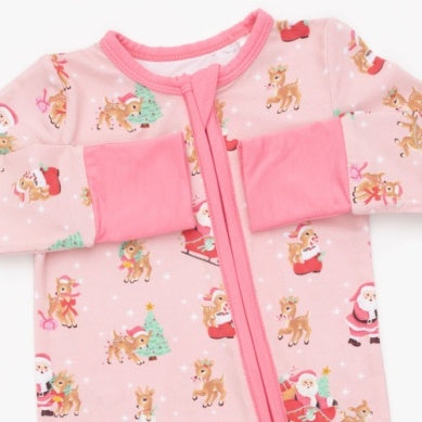 Convertible Romper // Vintage Reindeer & Santa Pink