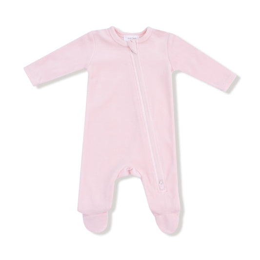 Velour Teddy Bear- 2 Way Zipper Footie // Pink