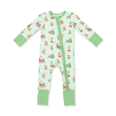 Convertible Romper // Green Vintage Reindeer & Santa