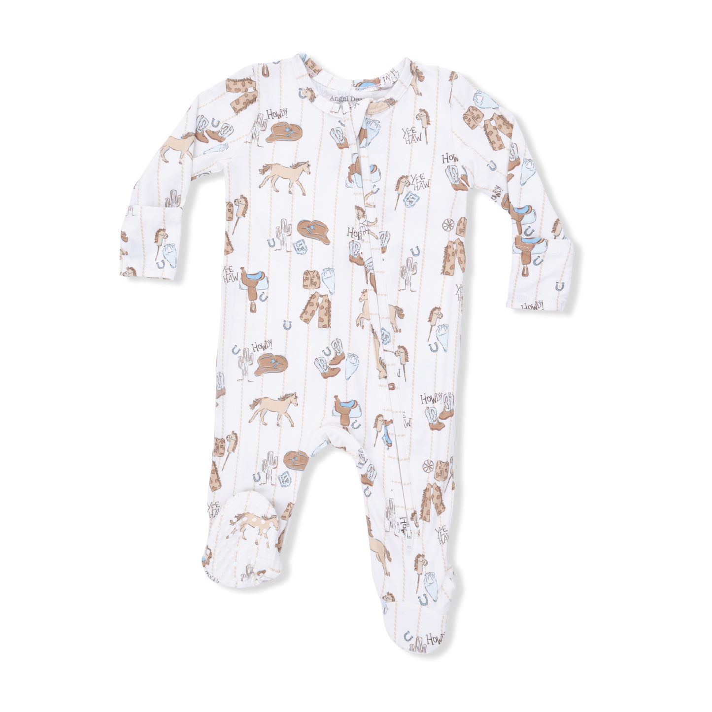 Baby onesie with horse pattern on a white background
