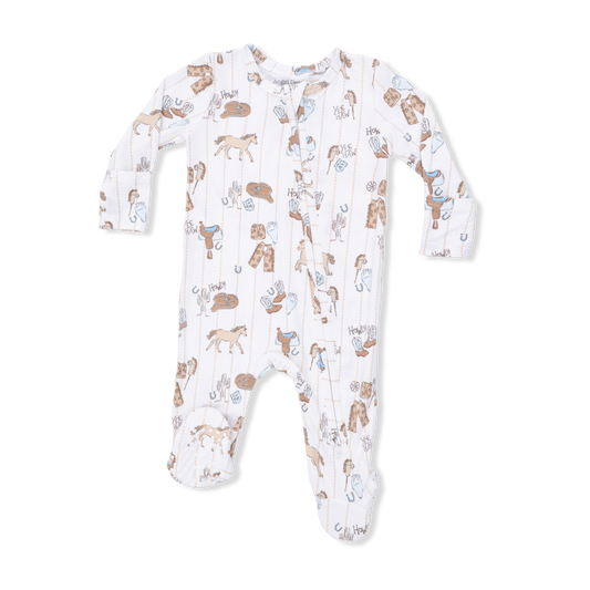 Baby onesie with horse pattern on a white background