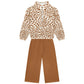 Leopard print top and brown pants set 