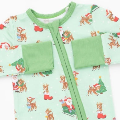 Convertible Romper // Green Vintage Reindeer & Santa