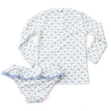 Cottage Floral Blue Rashguard Two Piece Swimsuit