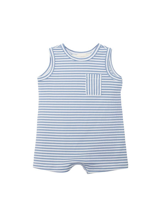 Blue and white striped baby romper 