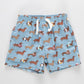Blue swim shorts with dachshund pattern 